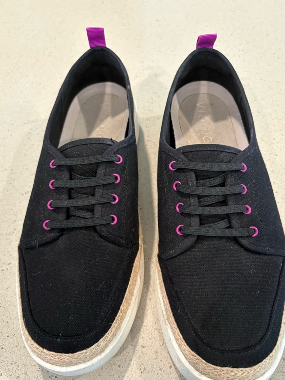Vionic Black Canvas Lace-Up Sneakers with Pink Eyelets